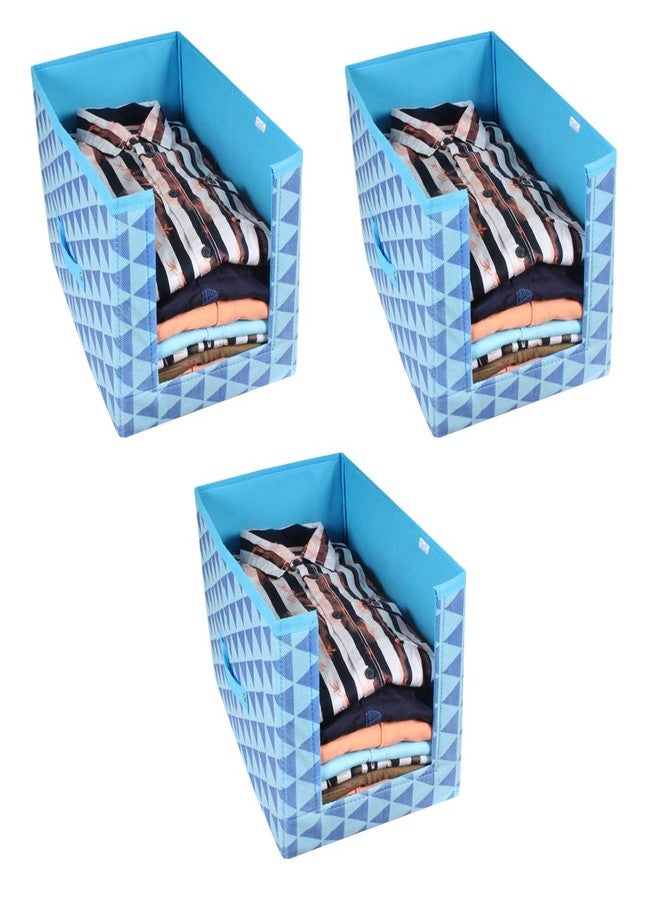 PrettyKrafts 3 Pcs Non Woven Shirt Stacker/Cloth Organizer for Storage/Closet & Wardrobe Organizer for Storage/Foldable Shirt Organizer Cloth Storage Box (Blue, 25x38x24 cm) - Image 1